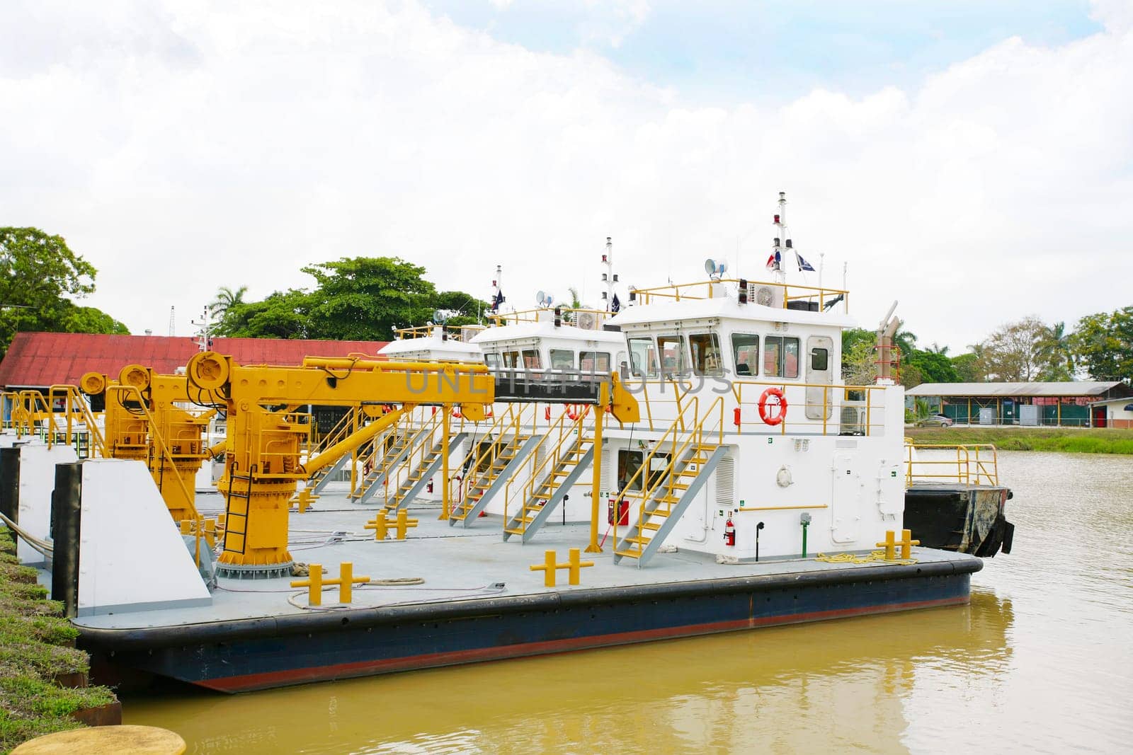 Cargo ships in the industrial port in Panama Canal