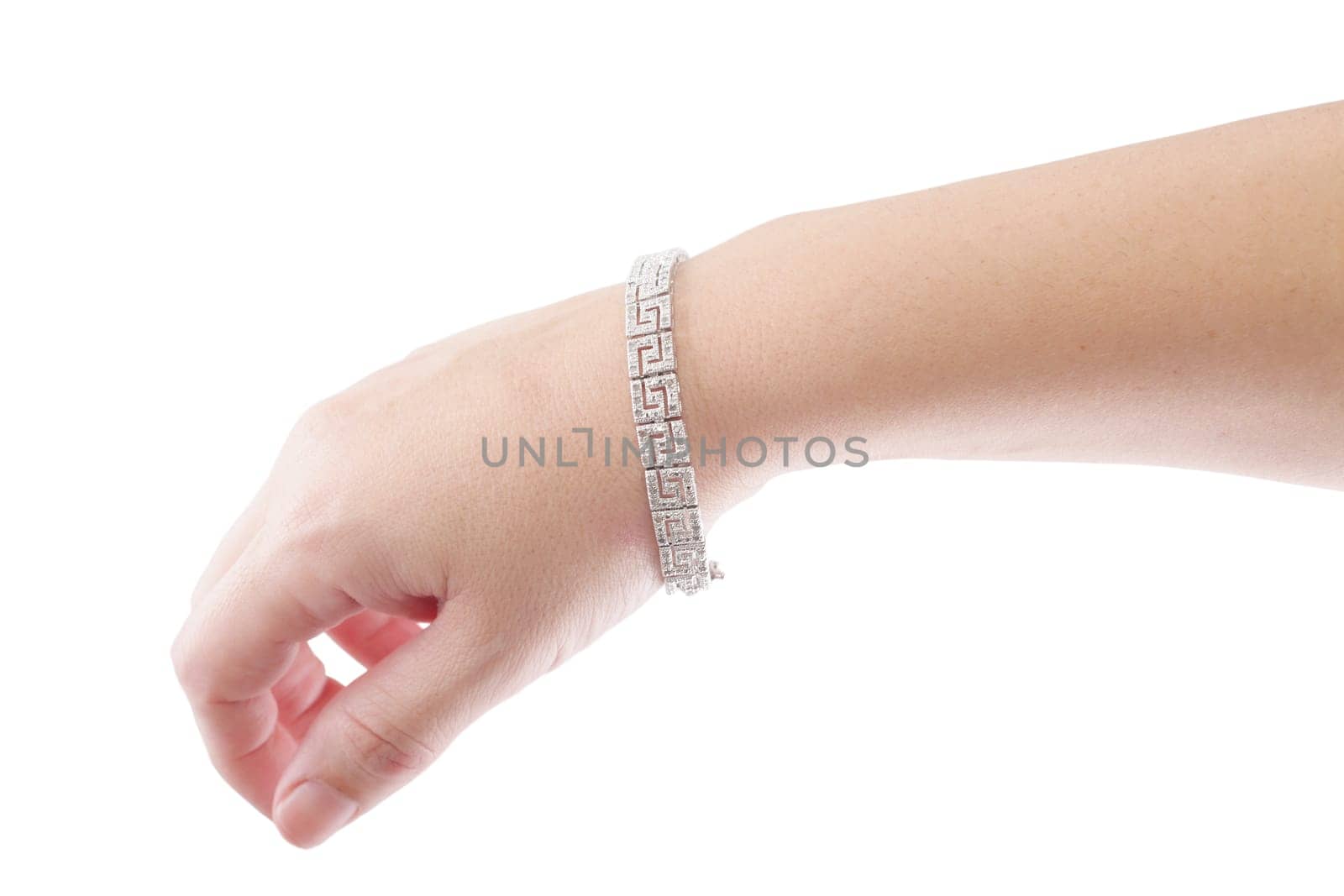 female hand with jewelry isolated on white background