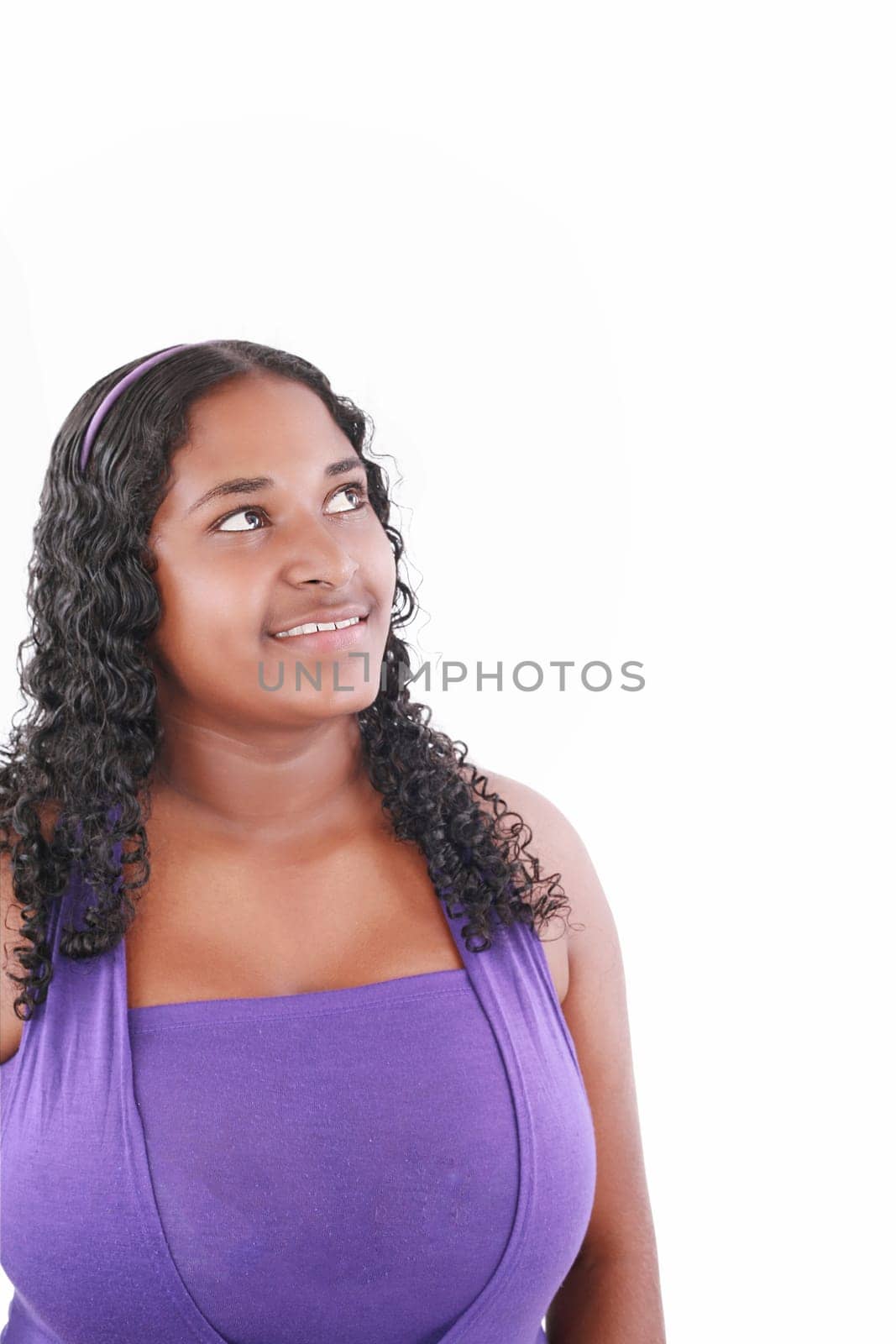 smiling fat beautiful young woman looking up