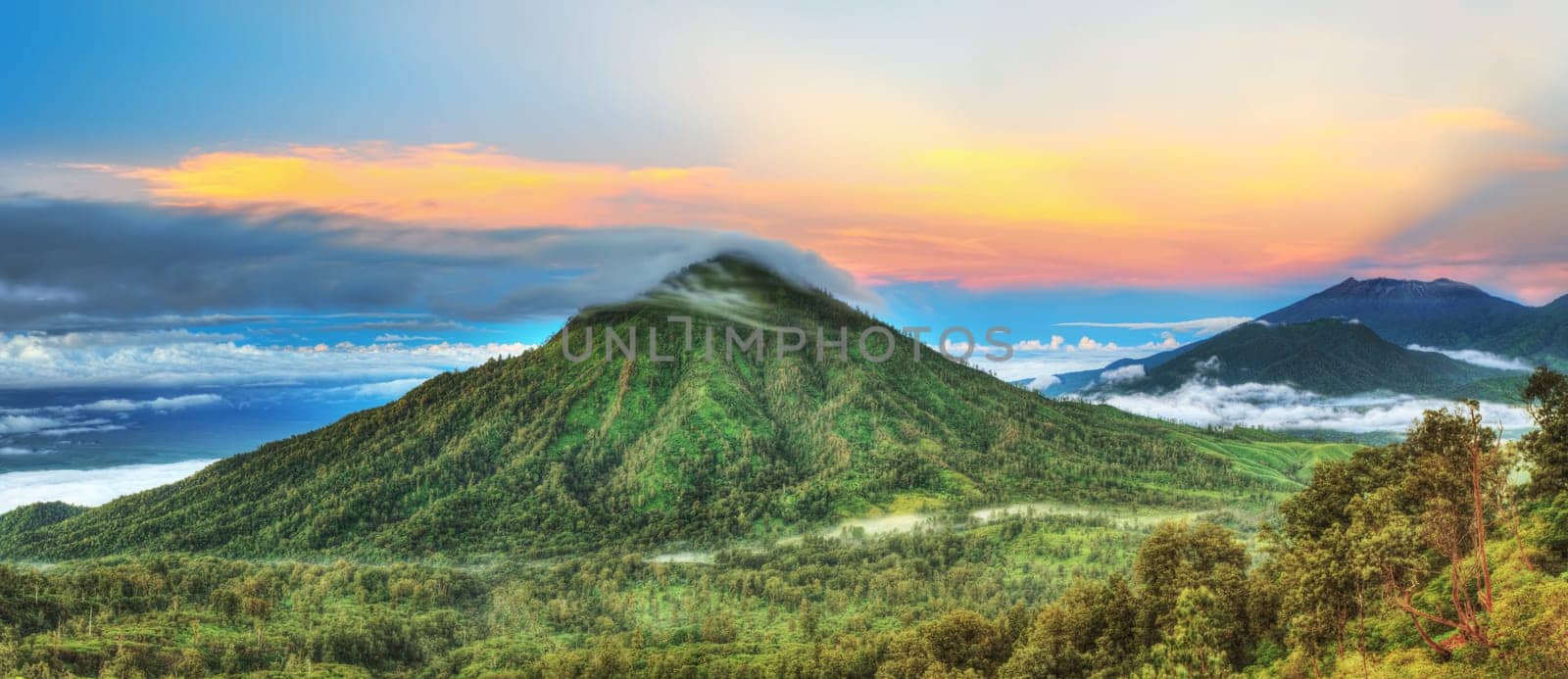 Volcano Ranti. View from the volcano Ijen. Java. Indonesia. Panorama.