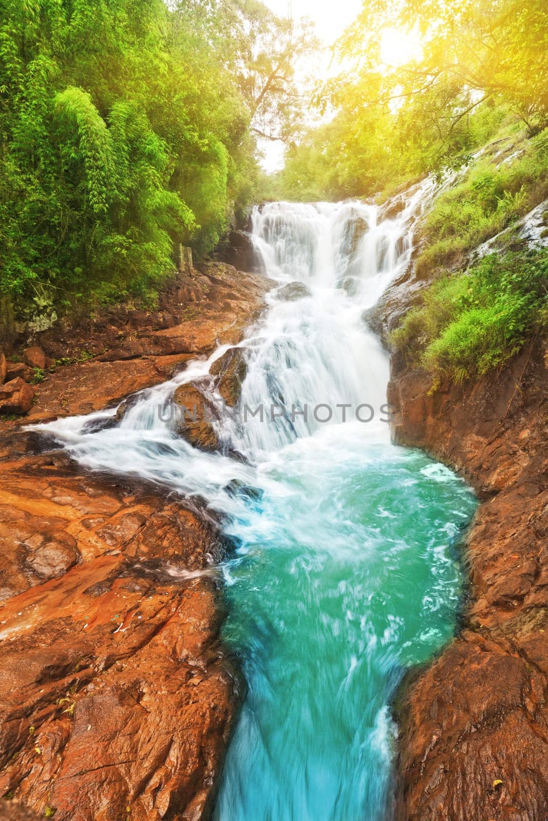 Beautiful Datanla waterfall at sunny day. Vietnam