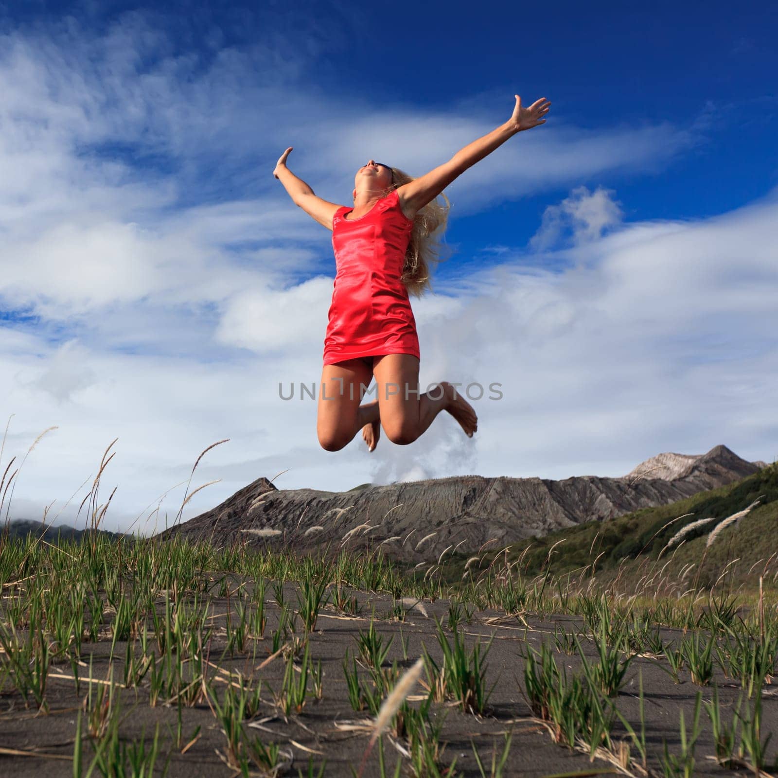 Jumping over crater of volcano Bromo. Java. Indonesia
