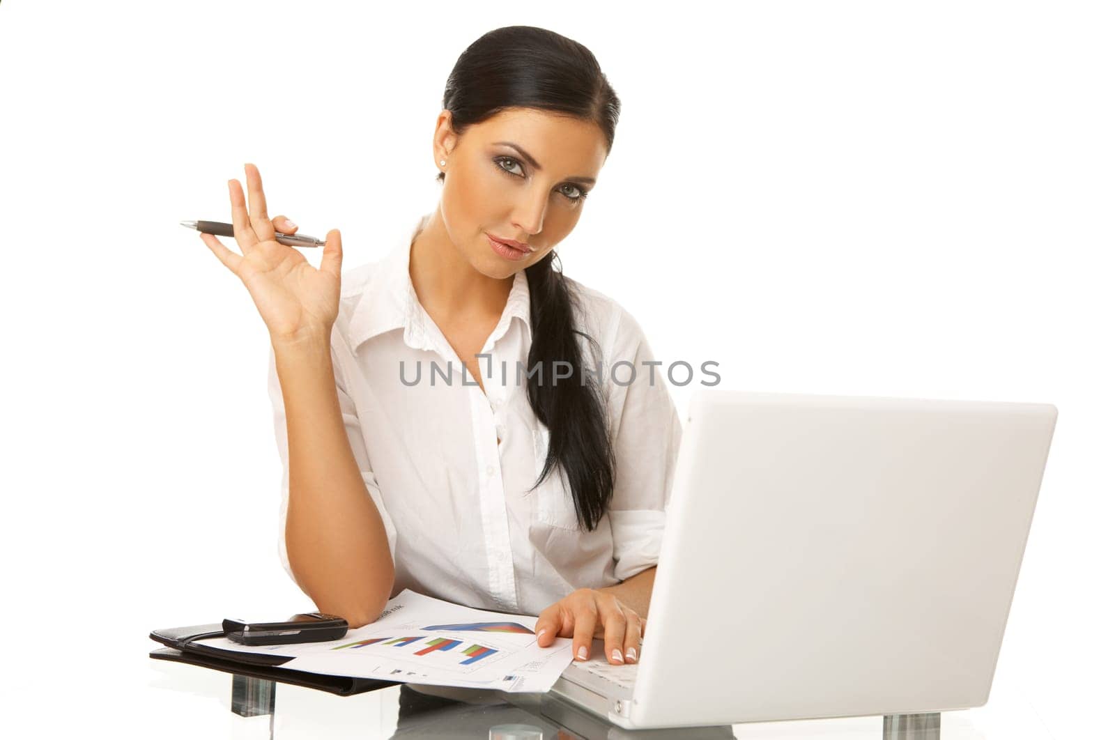 Portrait of beautiful business woman with laptop
