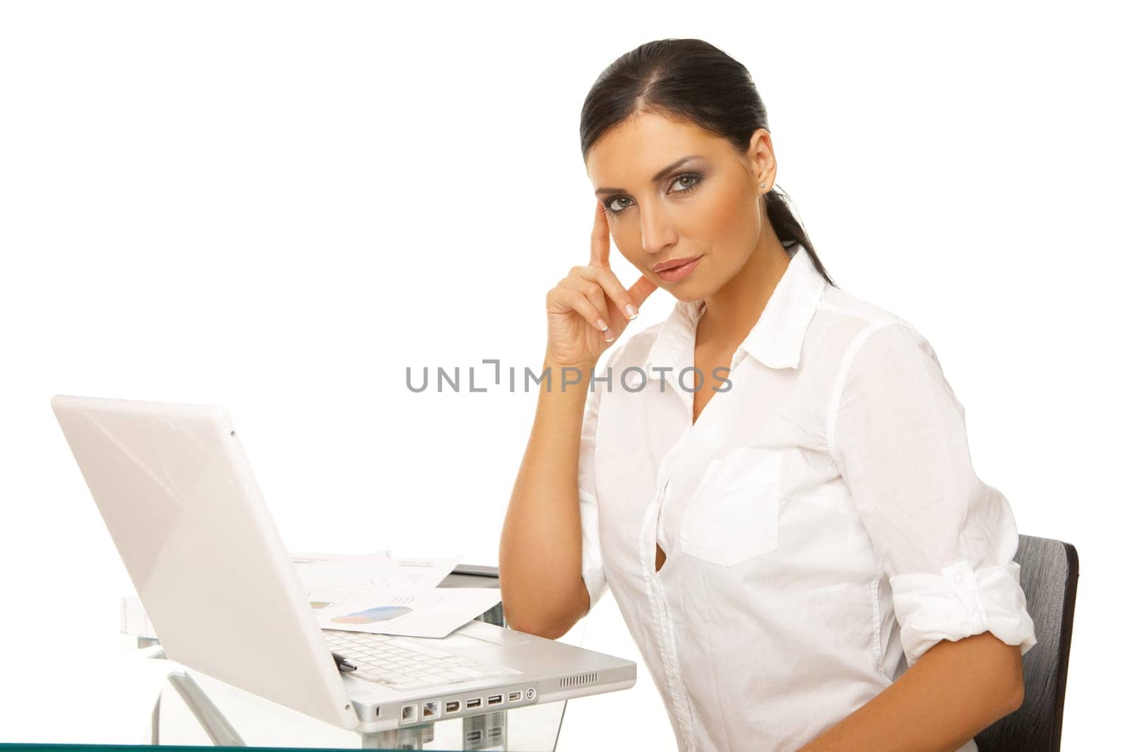 Portrait of beautiful business woman with laptop