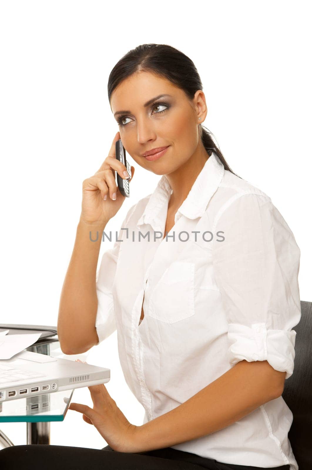 Portrait of beautiful business woman with laptop