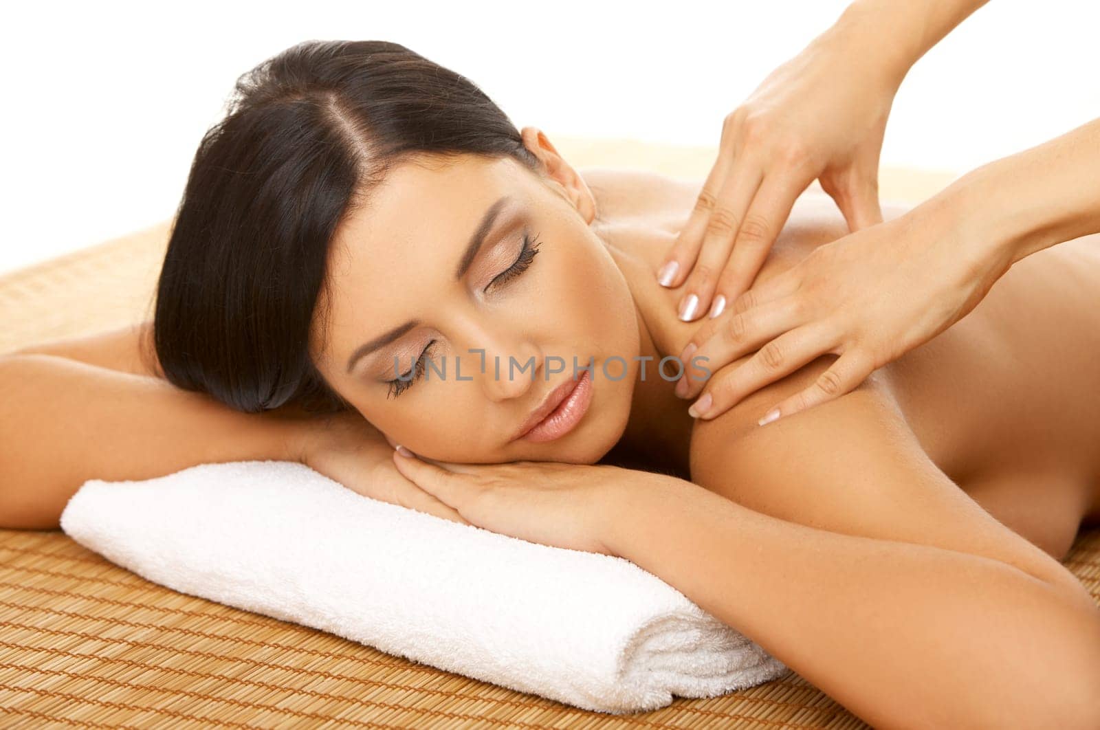 Portrait of Fresh and Beautiful brunette woman taking massage