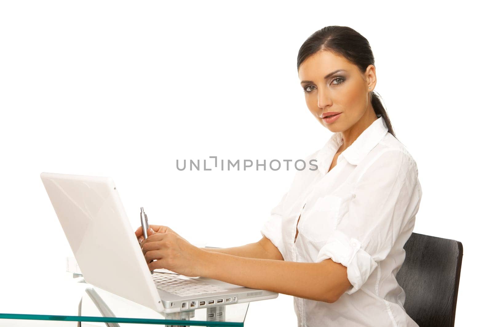 Portrait of beautiful business woman with laptop