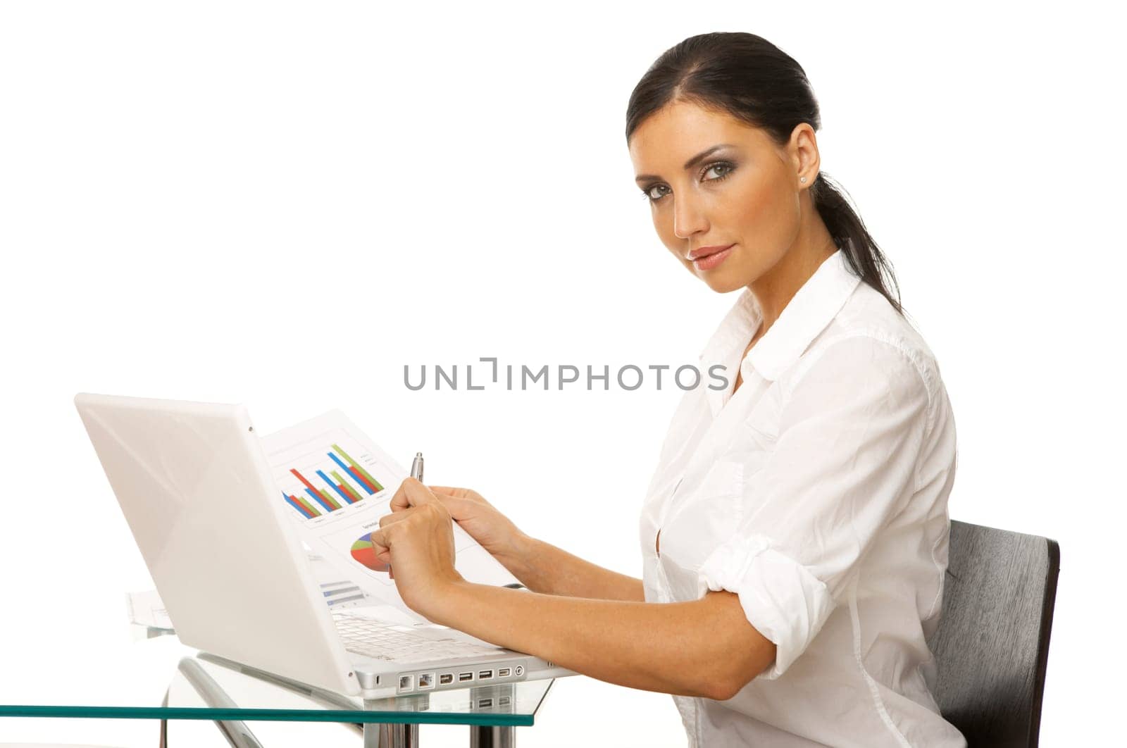 Portrait of beautiful business woman with laptop