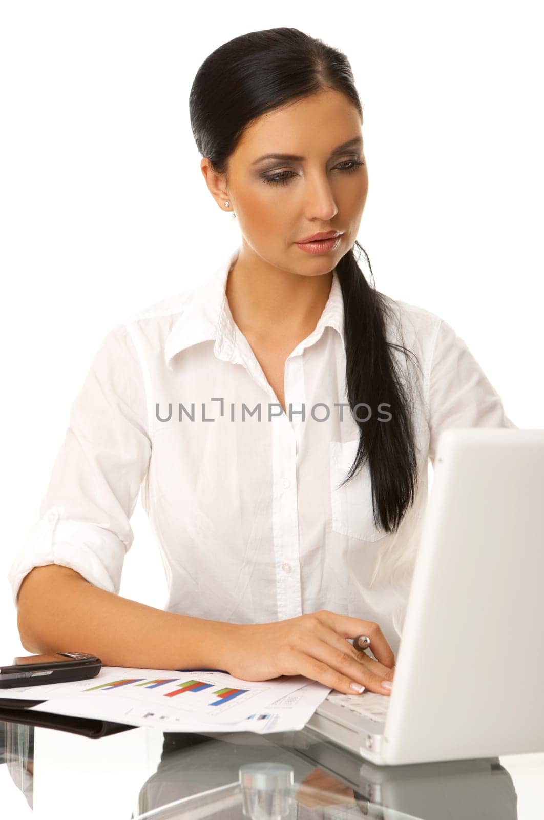 Portrait of beautiful business woman with laptop