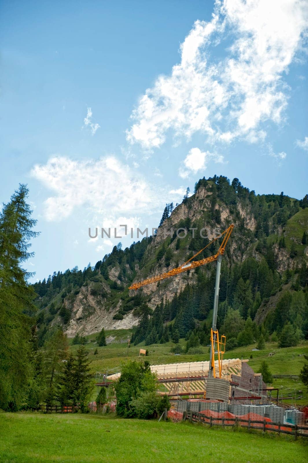 a House under construction in the mountains