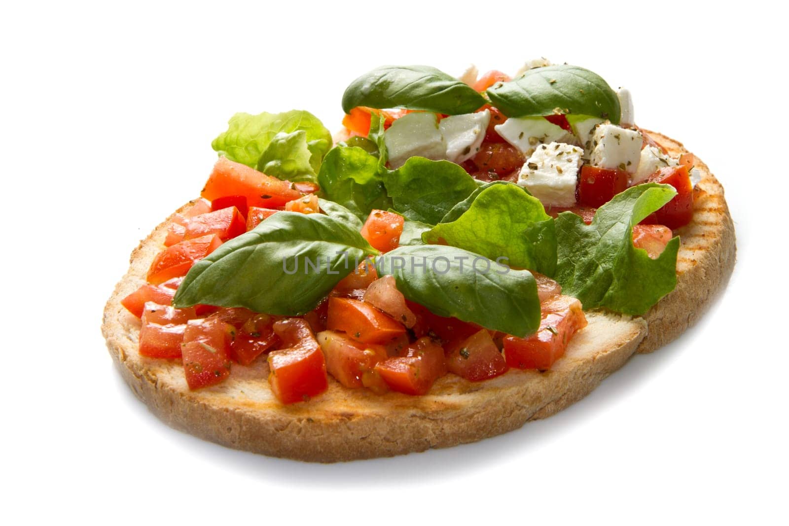 italian bruschetta with fresh tomatoes, basil, garlic, olive oil and cheese