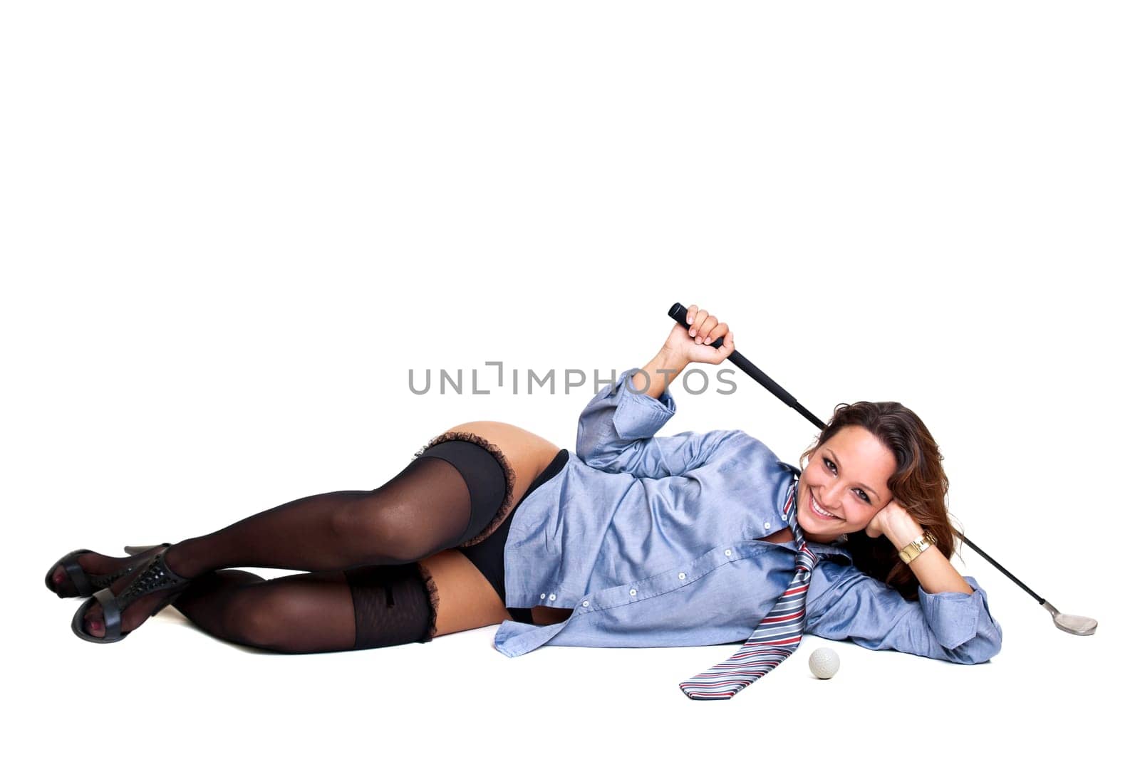Sexy woman with shirt and tie and golf club