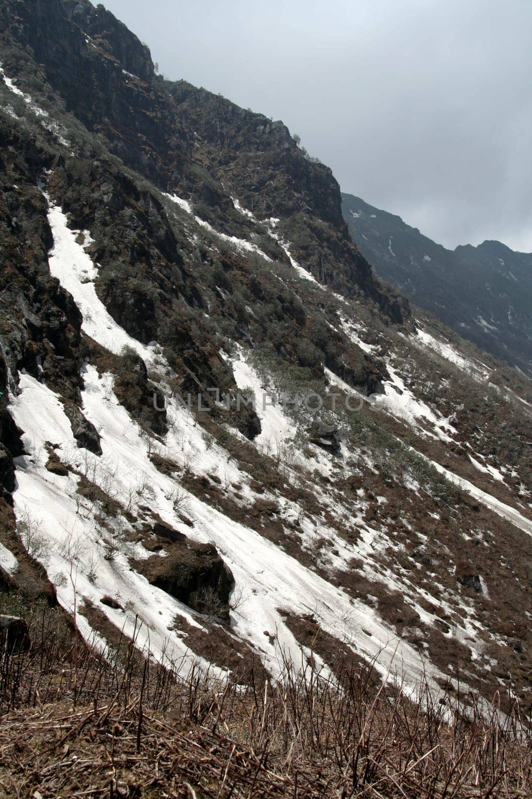 Icy mountain slope near Tsomgo Lake, Ganktok, Sikkim, India, Asia