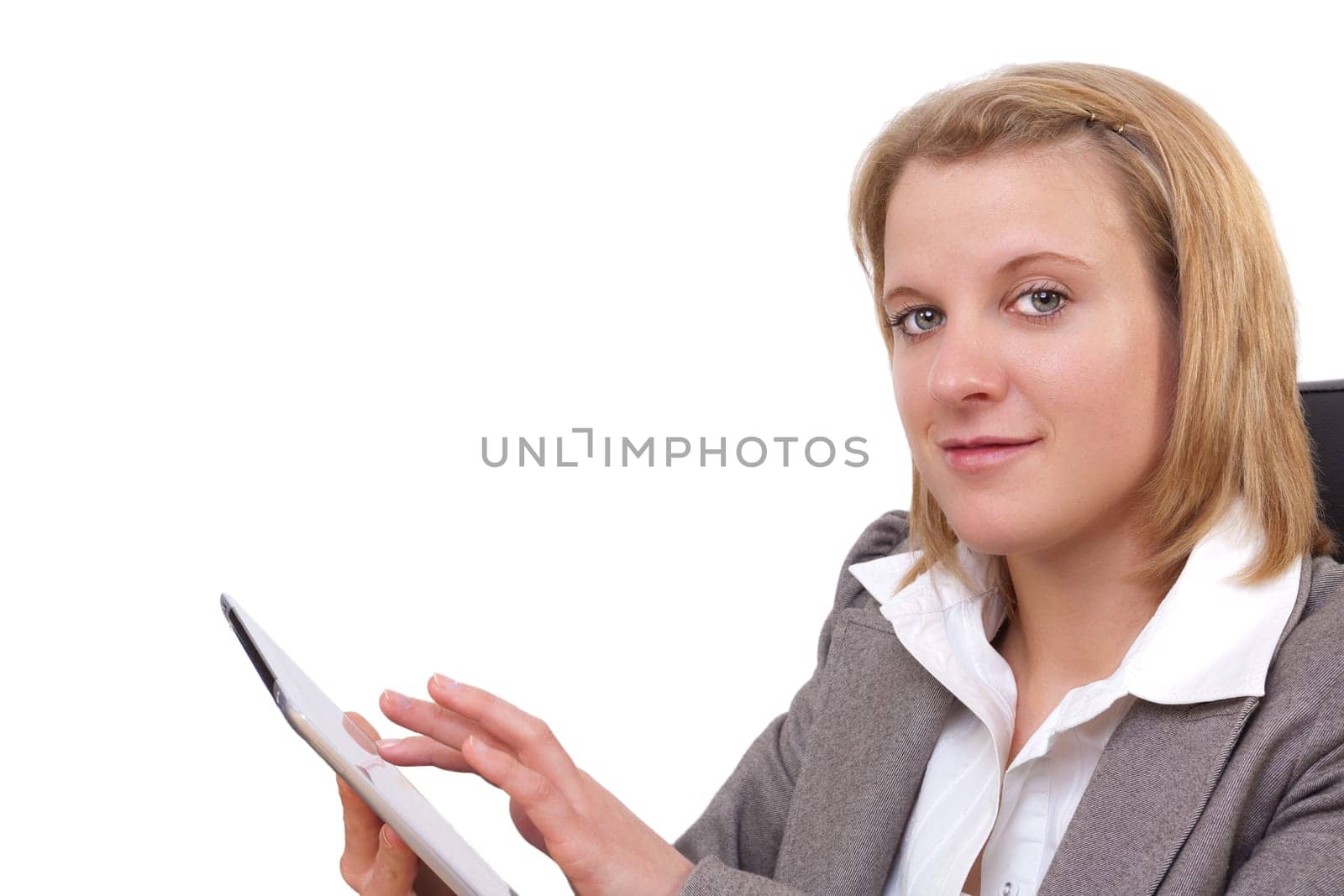 Smiling Young Woman Using Tablet PC