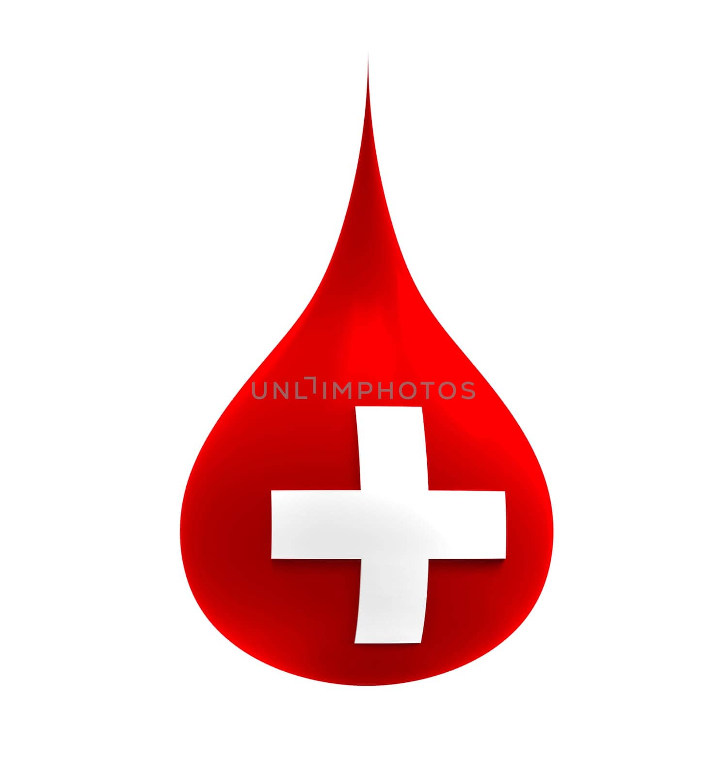 Blood drop with white cross isolated on white 3d render