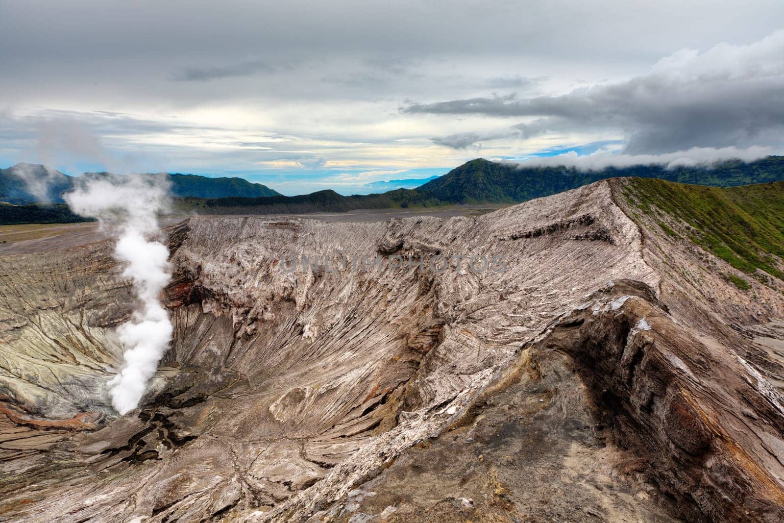 Crater of volcano Bromo at sunrise time. Indonesia