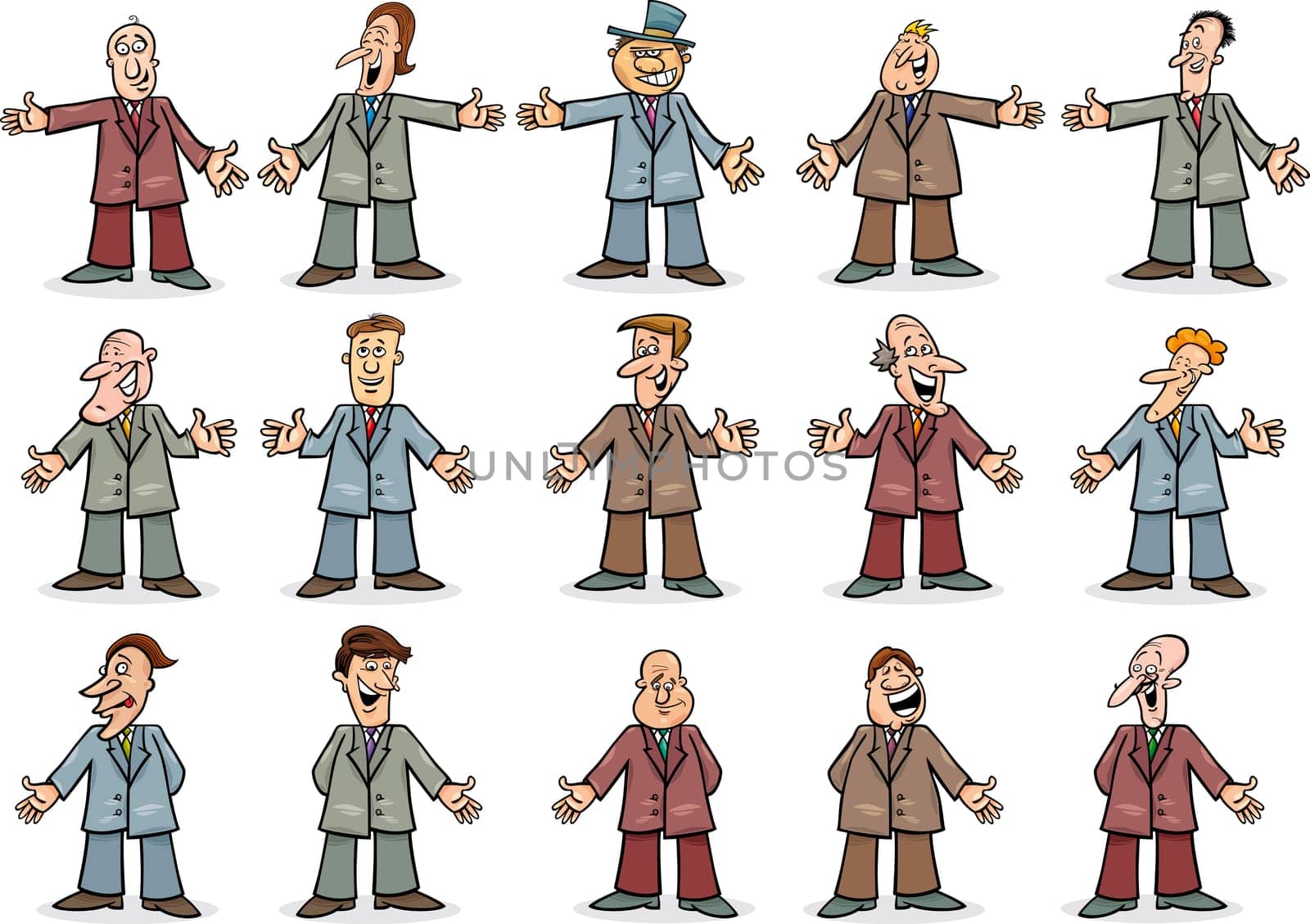 Cartoon illustration of happy businessmen collection set