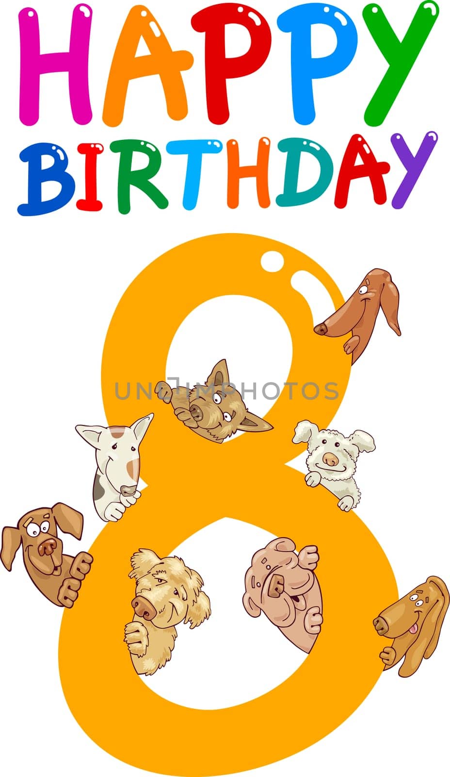 cartoon illustration design for eighth birthday anniversary