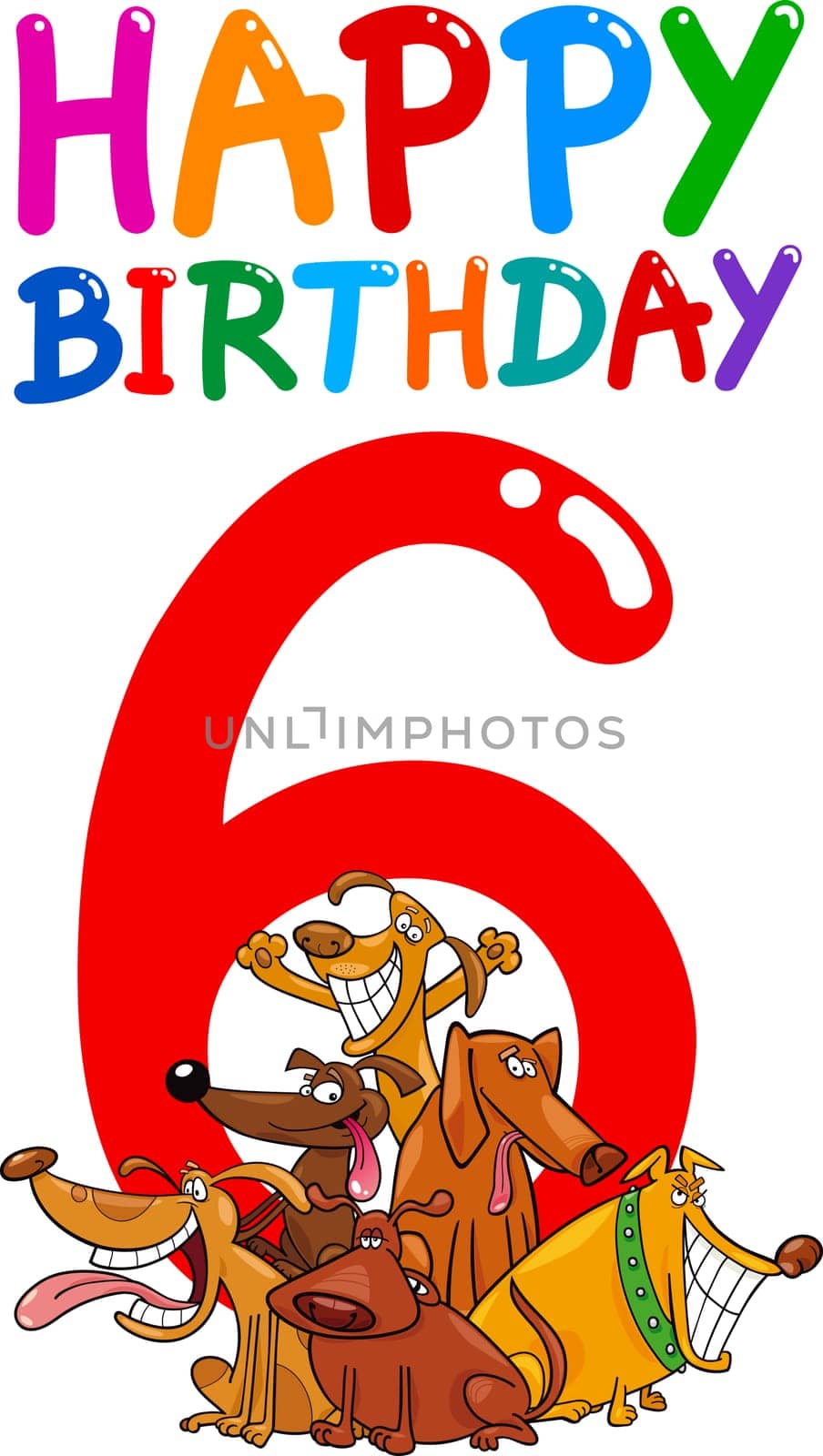 cartoon illustration design for sixth birthday anniversary