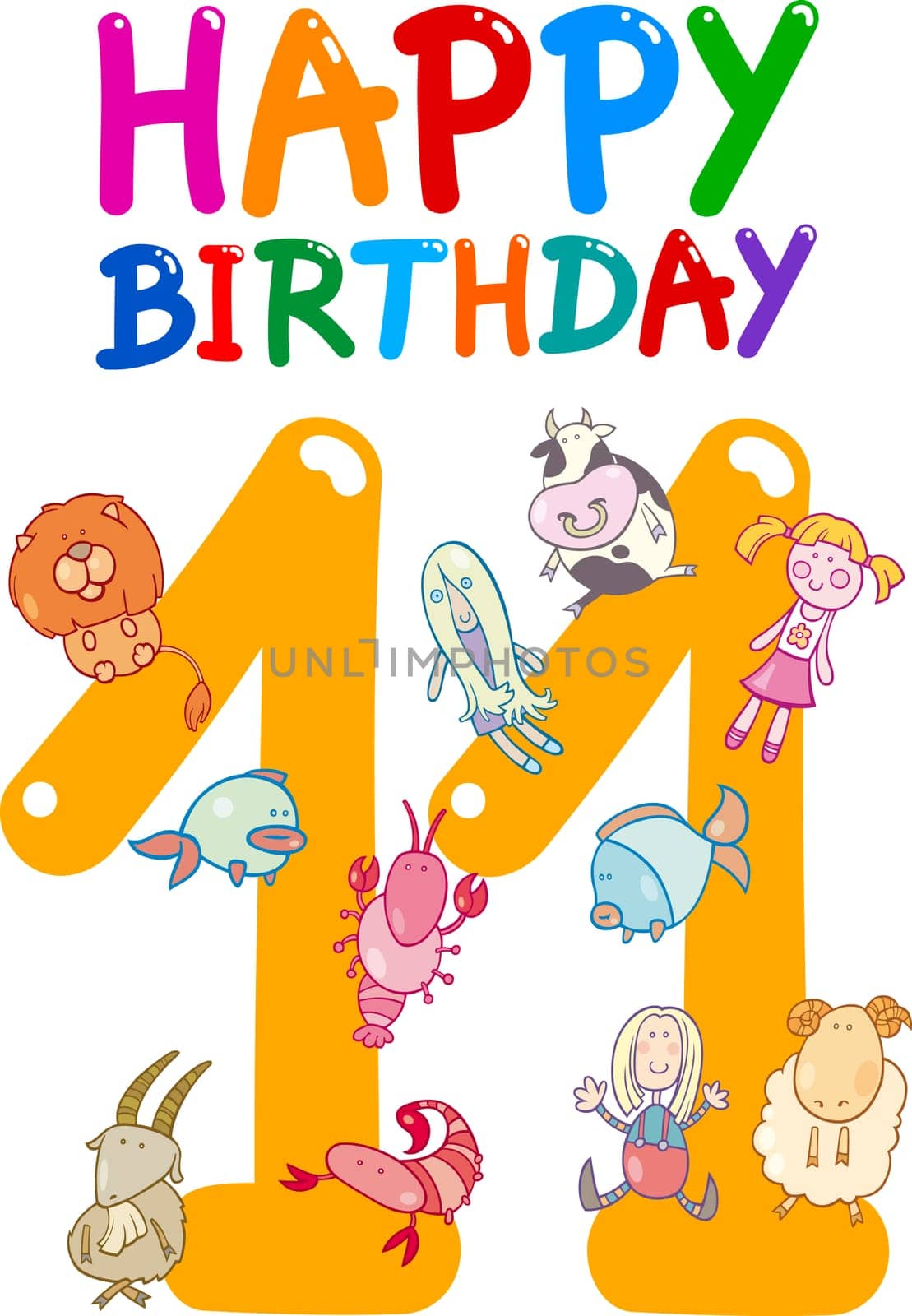 cartoon illustration design for eleventh birthday anniversary