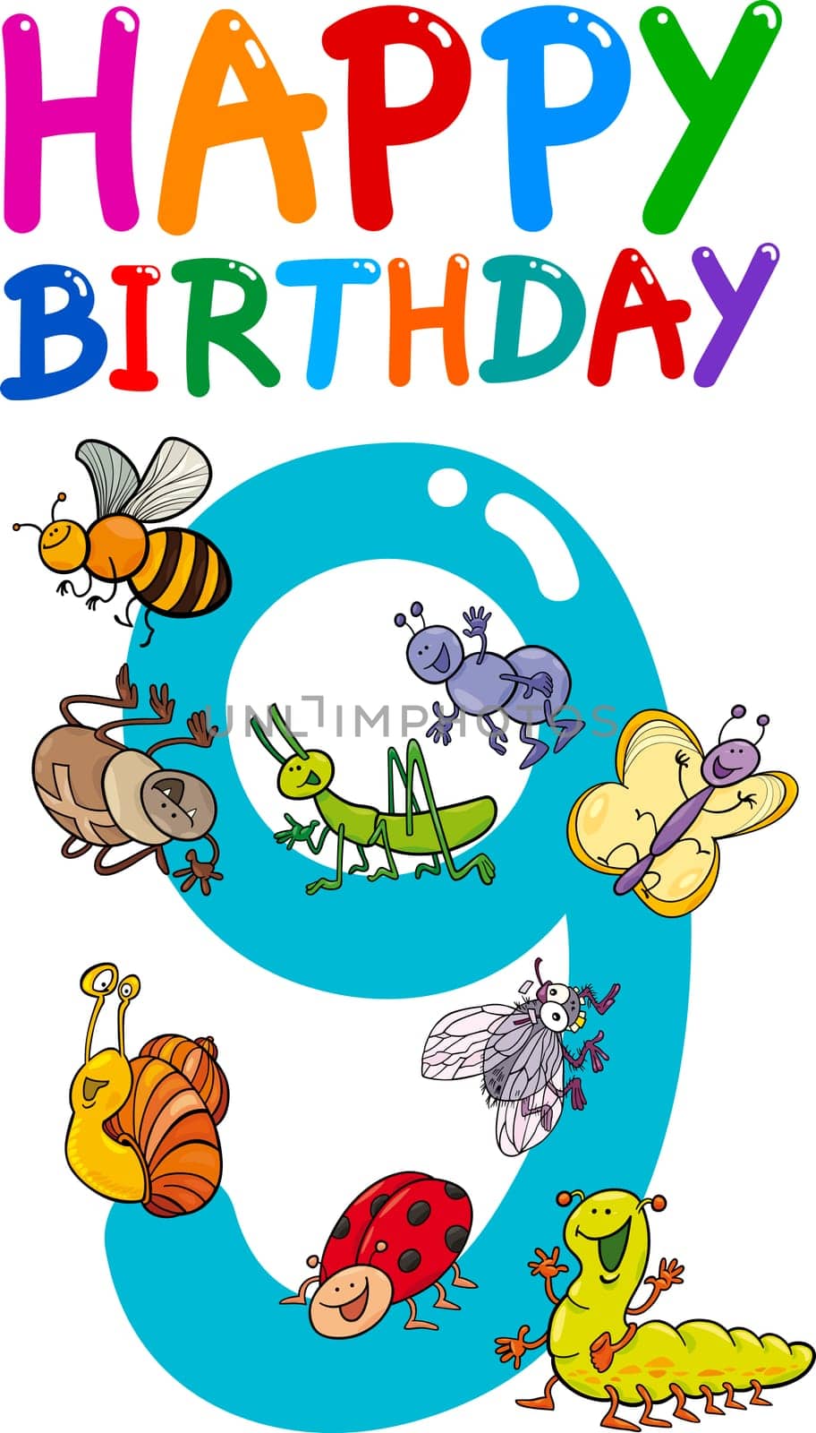 cartoon illustration design for ninth birthday anniversary