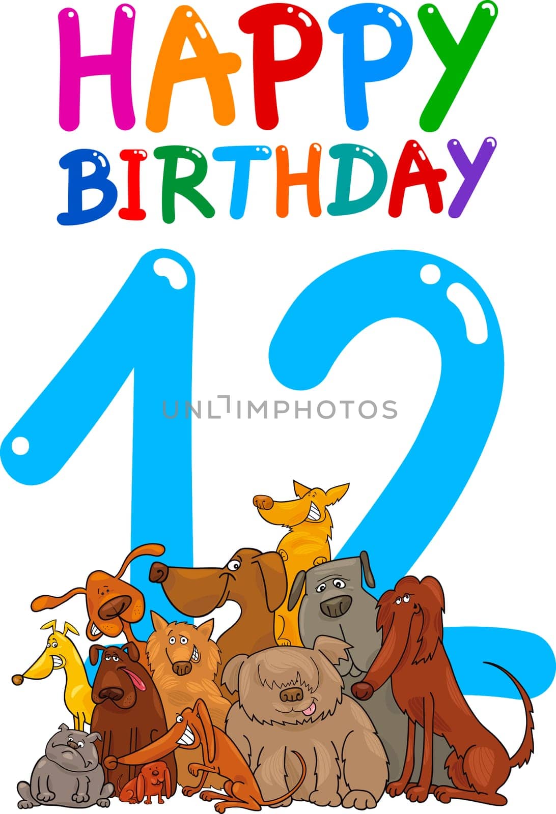 cartoon illustration design for twelfth birthday anniversary