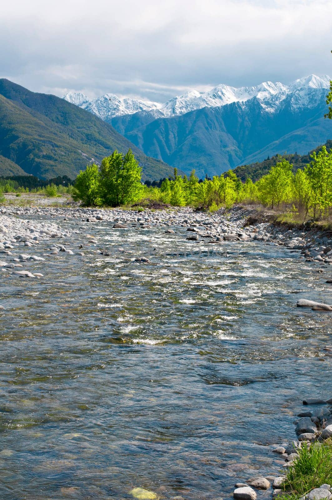 River in spring season, Toce river, Domodossola, Italy