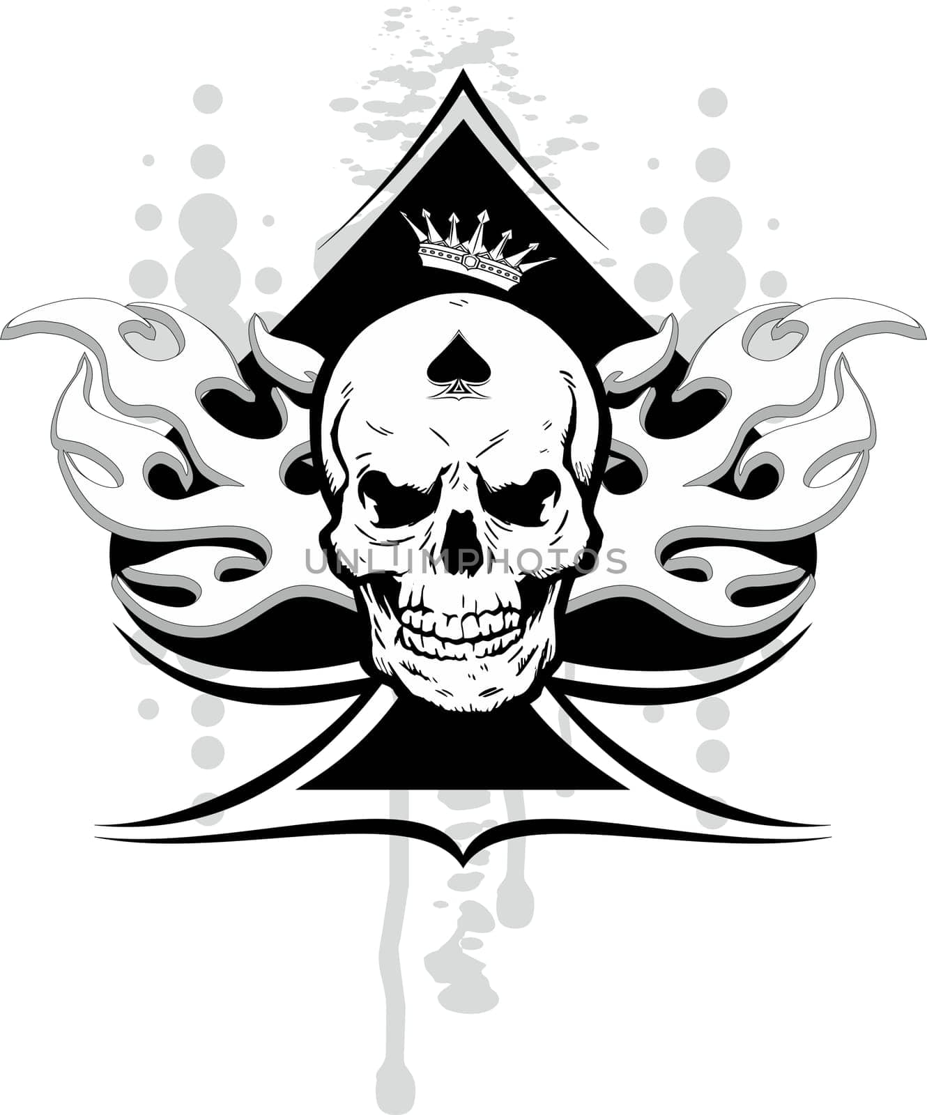 ace of spades with skull with a crown and a tribal
