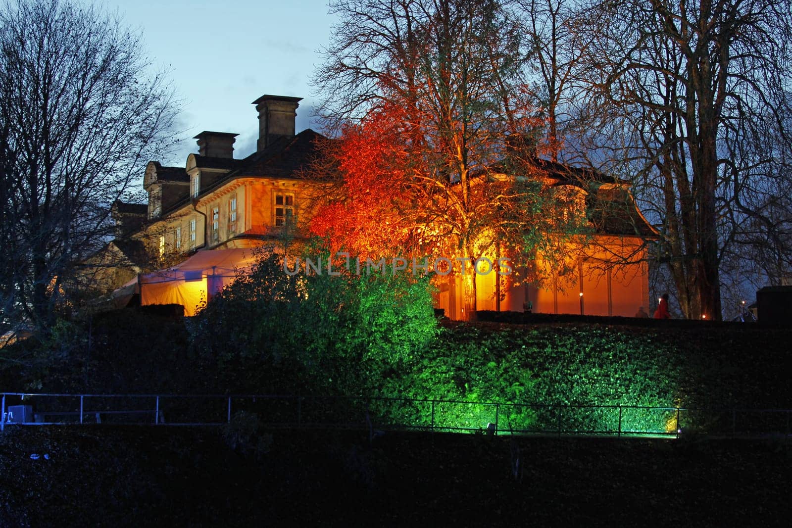 Illuminated Bad Pyrmont Castle at night