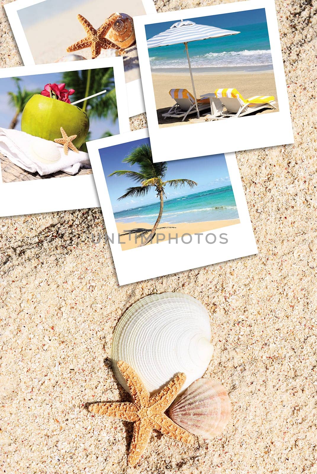 pola photography on the sand of a beach in summer with a sympatical message