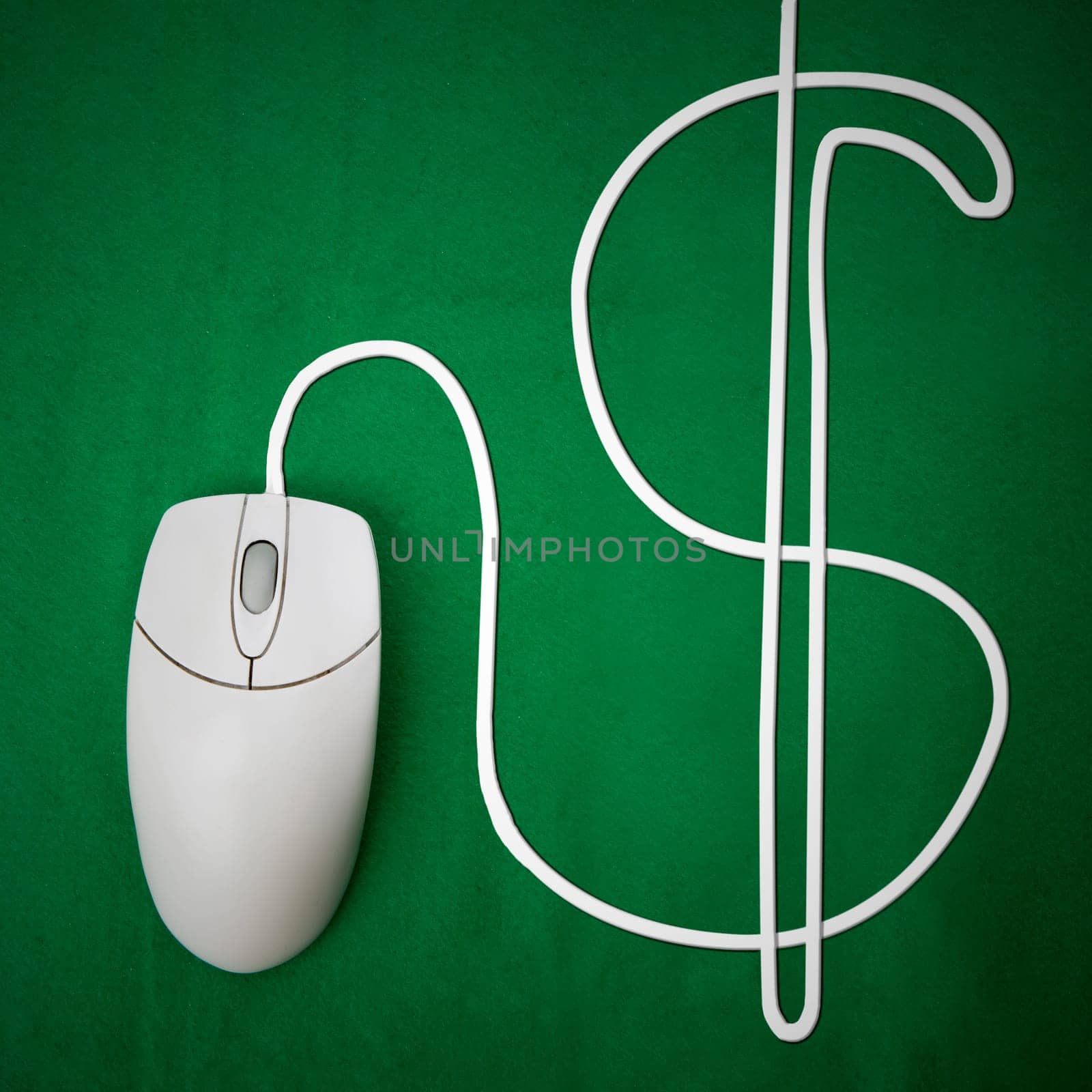 An online money concept with computer mouse and dollar sign