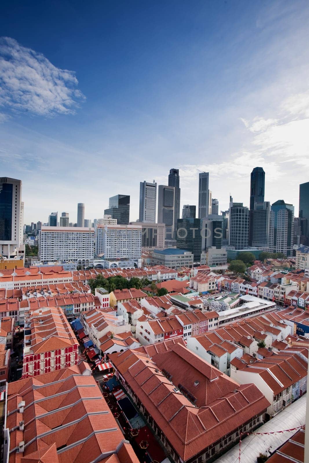 A view over Chinatown Singapore looking into the city center