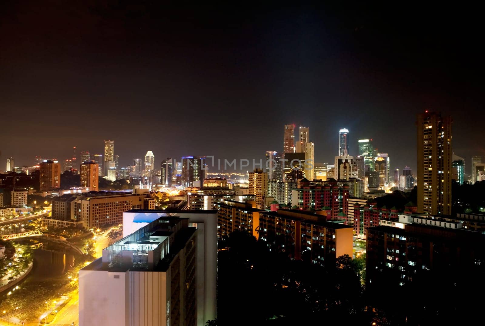 A cityscape of singapore at night