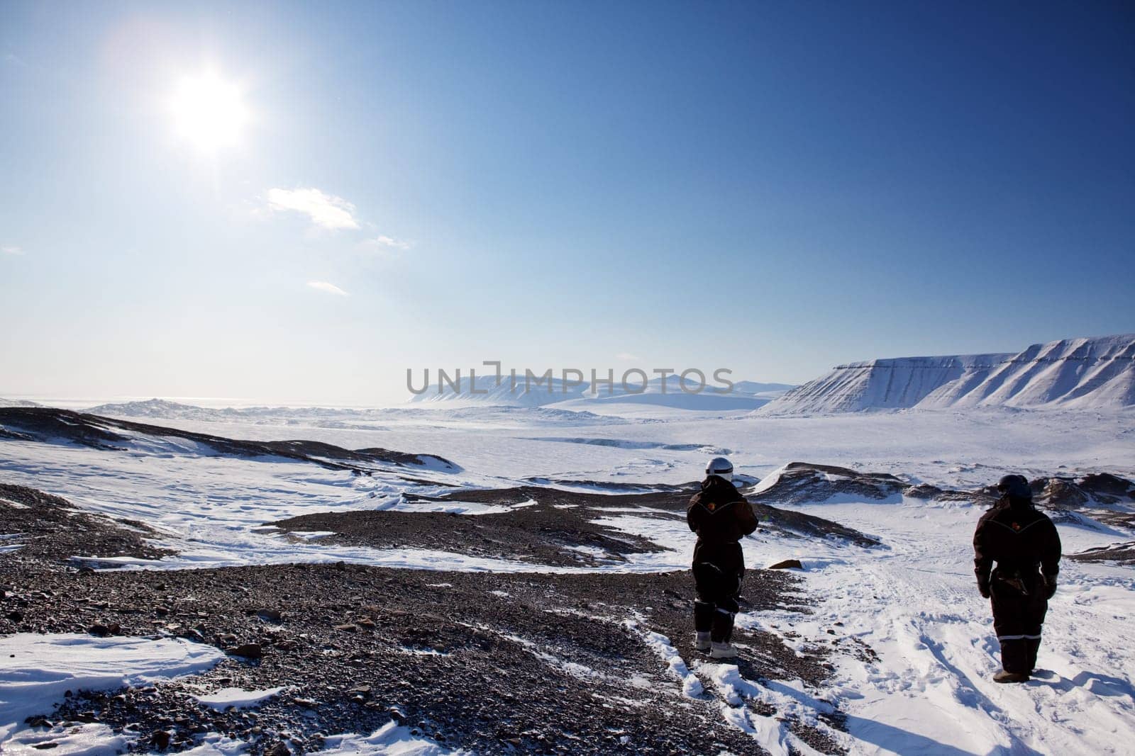 A cold and barren winter landscape in Svalbard, Norway
