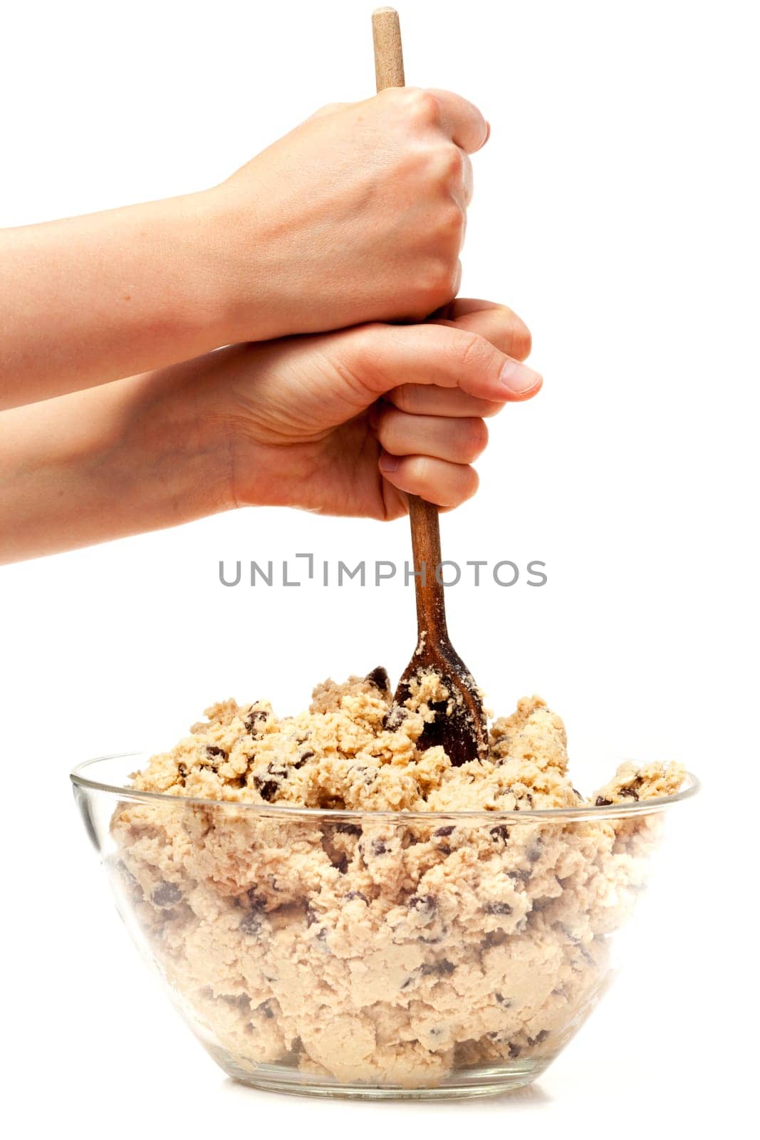 A big bowl of raw chocolate cookie dough
