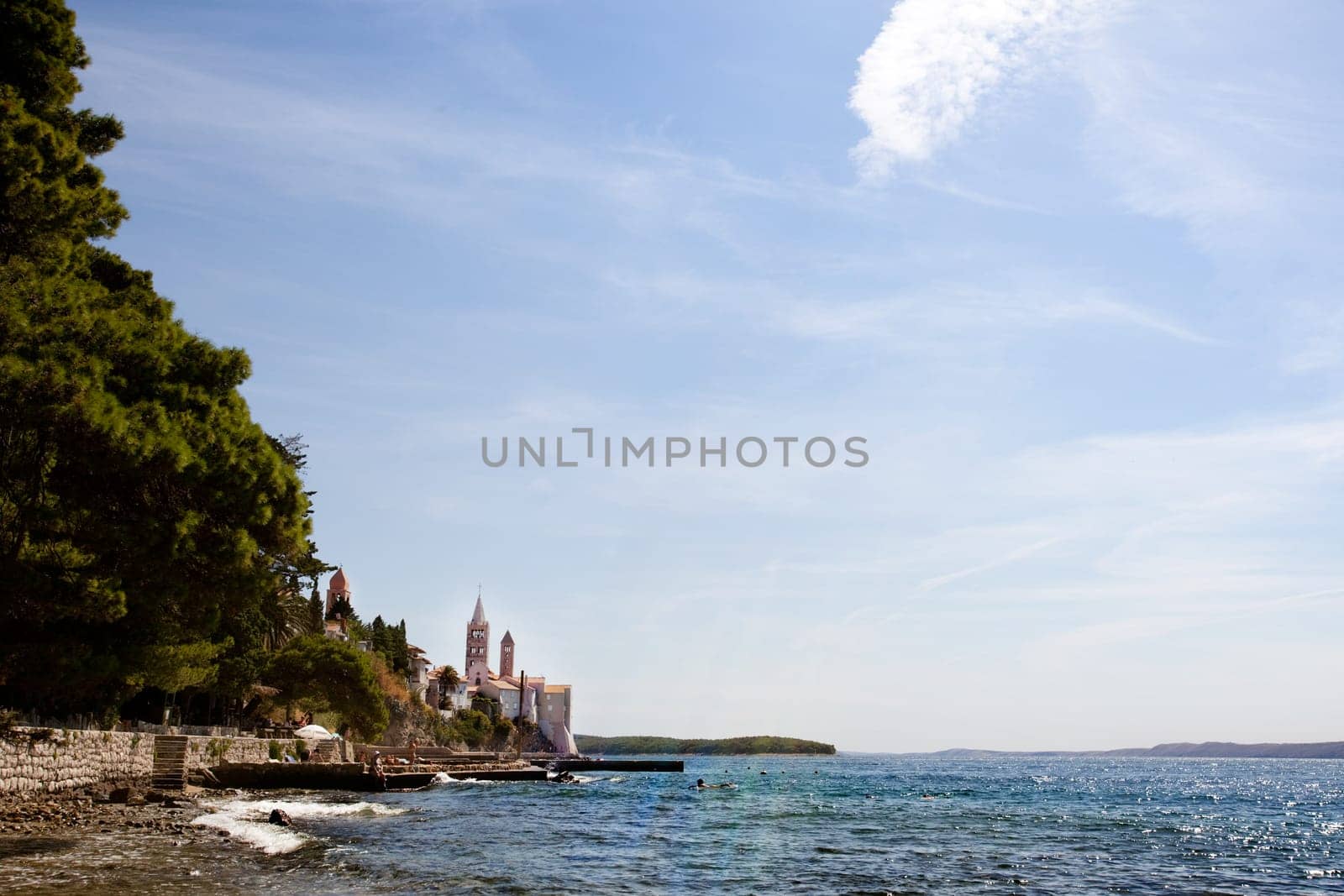 The coast of the old city of Rab, Croatia on the island of Rab