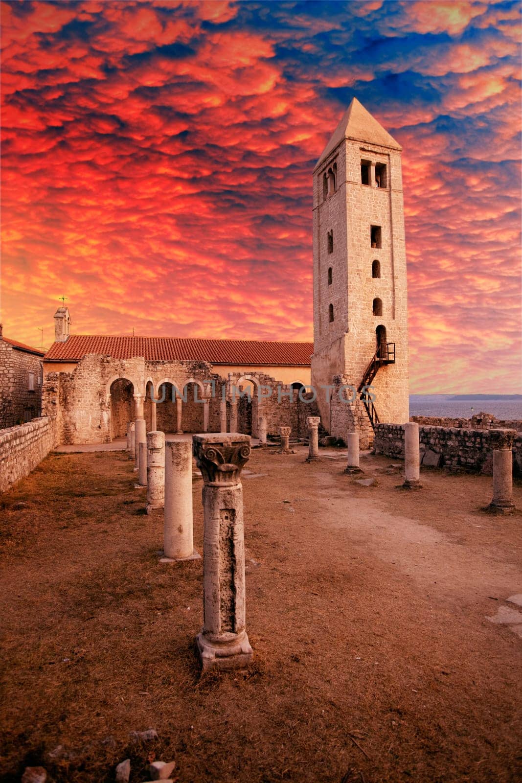Ruins of the Church of St. John the Evangelist in Rab Croatia - a popular tourist attraction