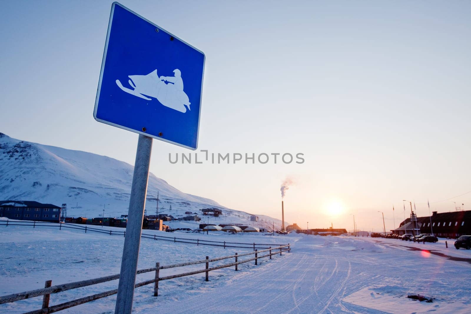 A snowmobile sign in Longyearbyen, Svalbard, Norway