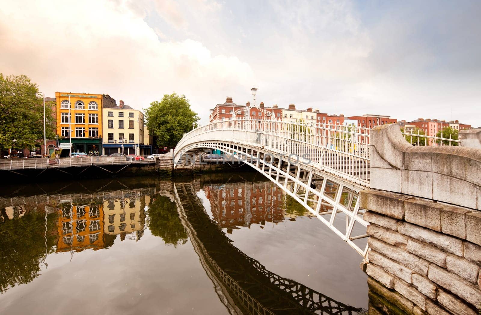 A famous toursit attraction in Dublin, Ireland, Ha'penny Bridge.