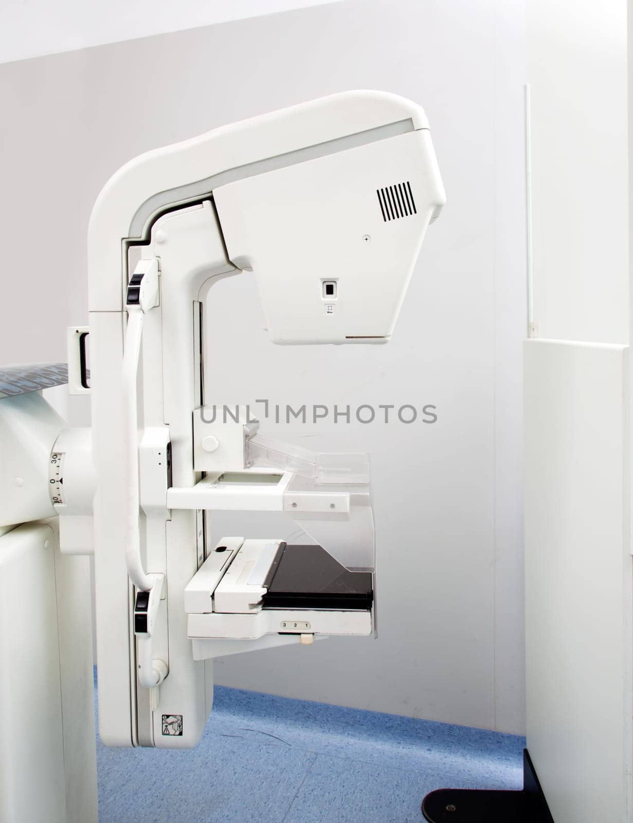 A mammogram x-ray machine in a hospital