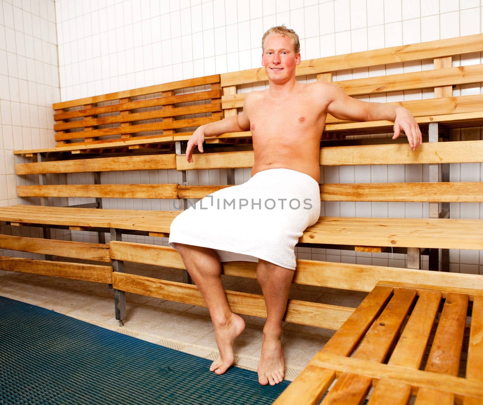 Portrait of a man relaxing in a sauna