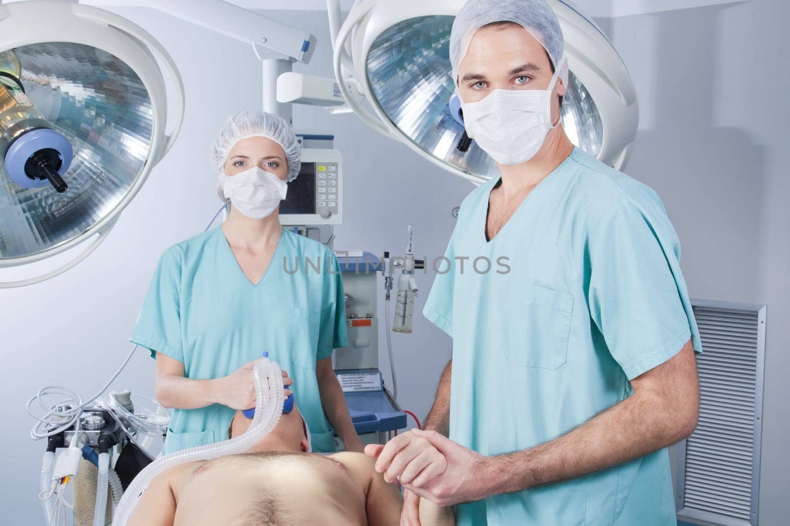 Doctor nursing the patient before operation in hospital