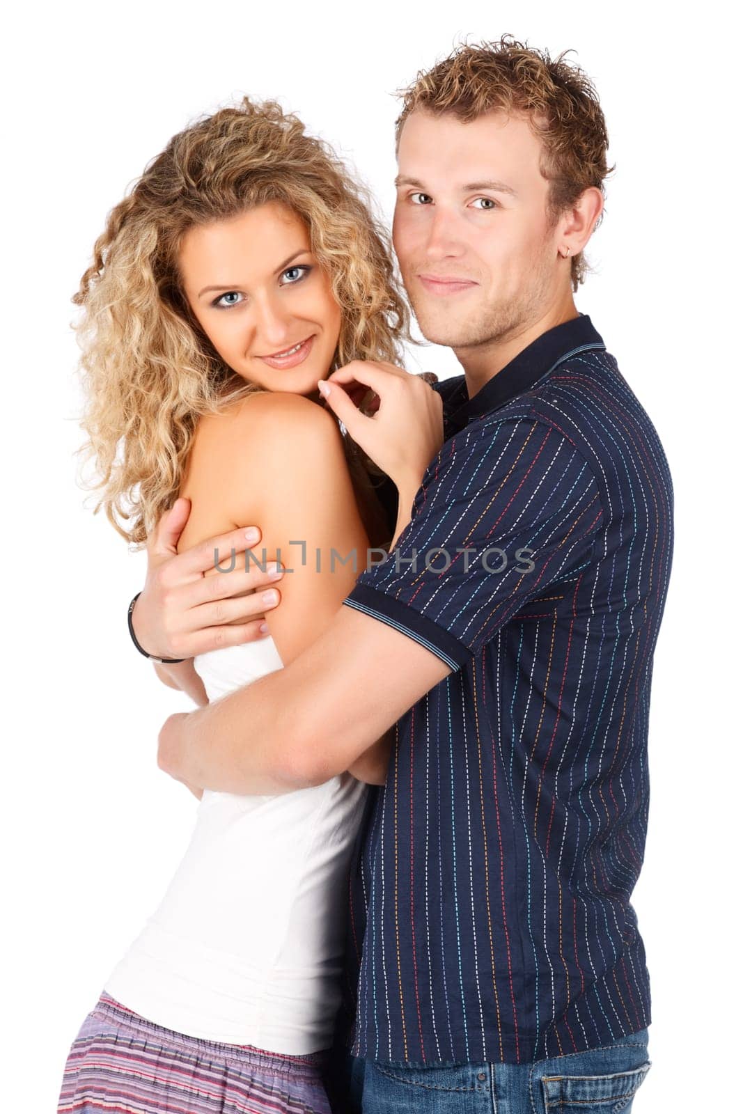 Happy young caucasian couple in romance.