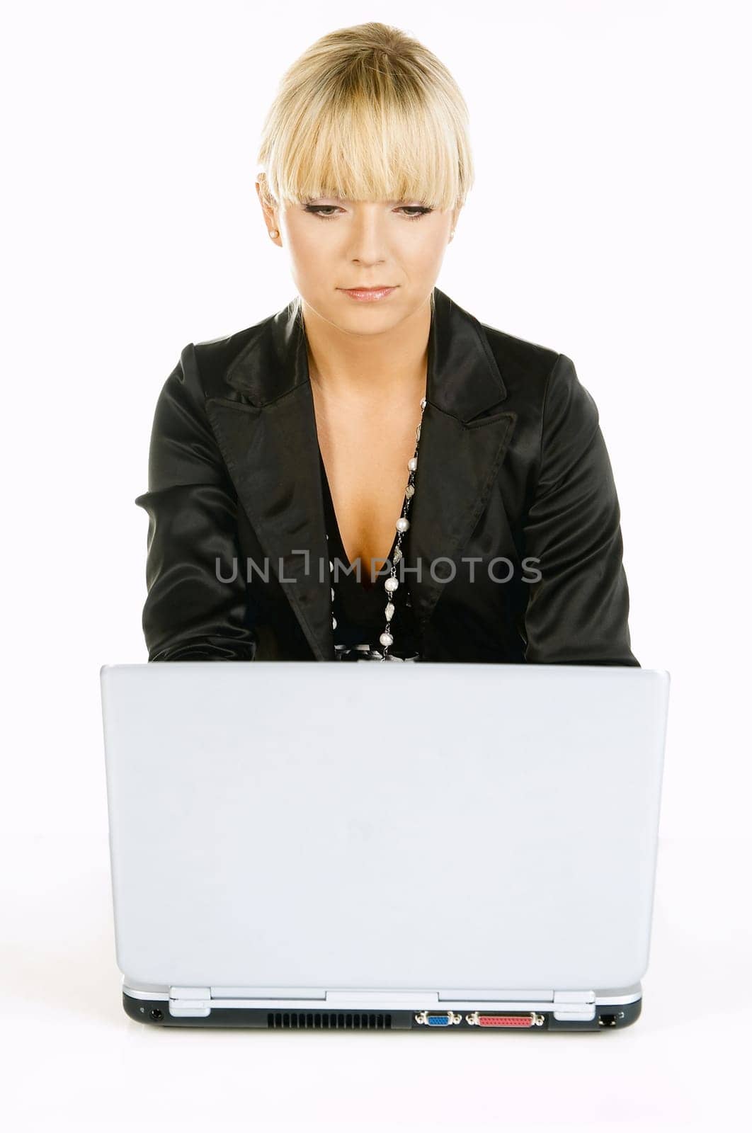Sexy Beautiful Business women with laptop computer isolated on white