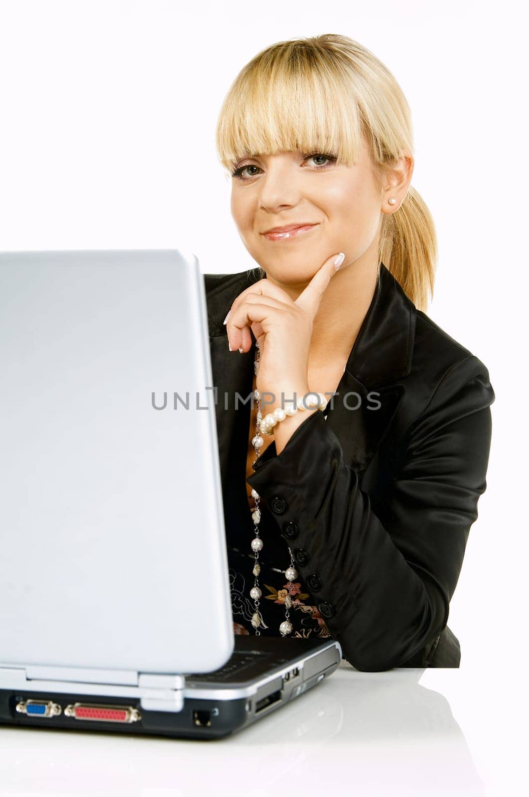 Sexy Beautiful Business women with laptop computer isolated on white