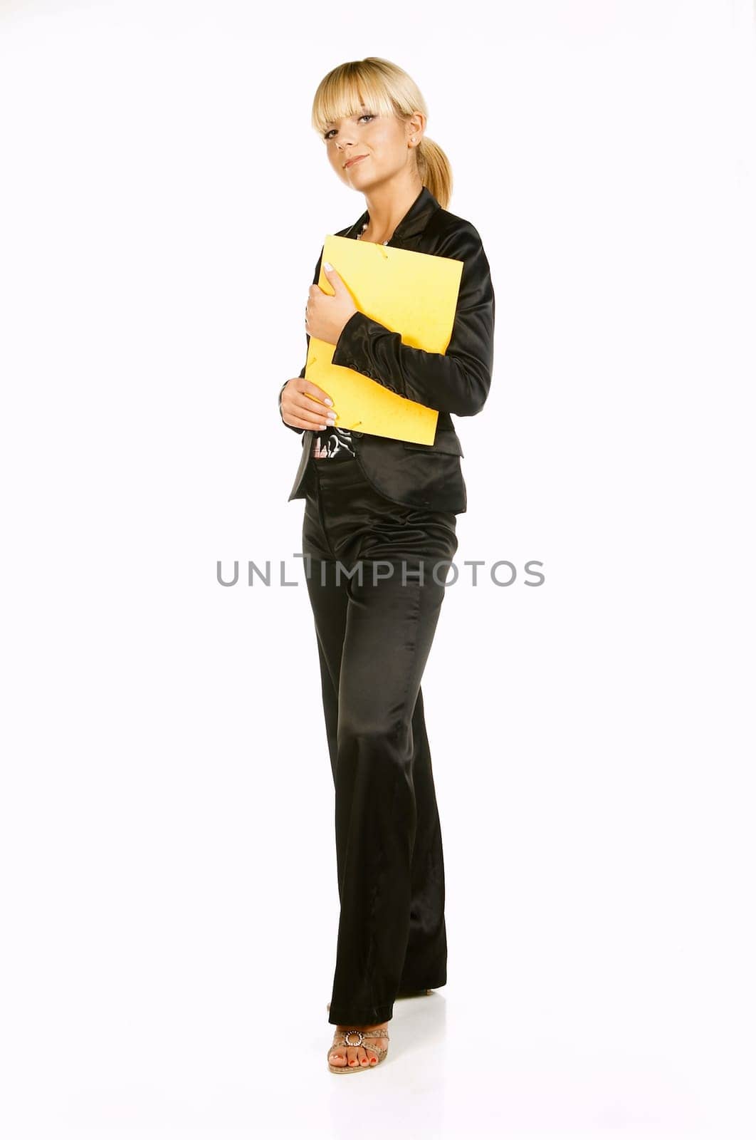Sexy Beautiful Business women isolated on white with yellow folder