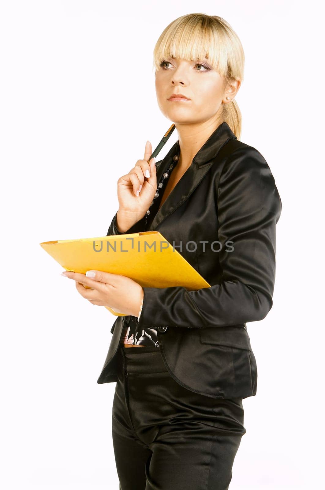 Sexy Beautiful Business women isolated on white with yellow folder