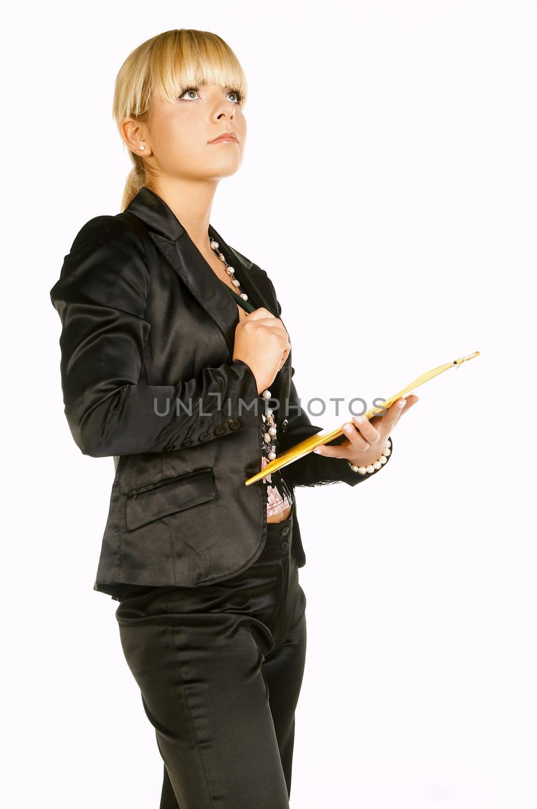 Sexy Beautiful Business women isolated on white with yellow folder