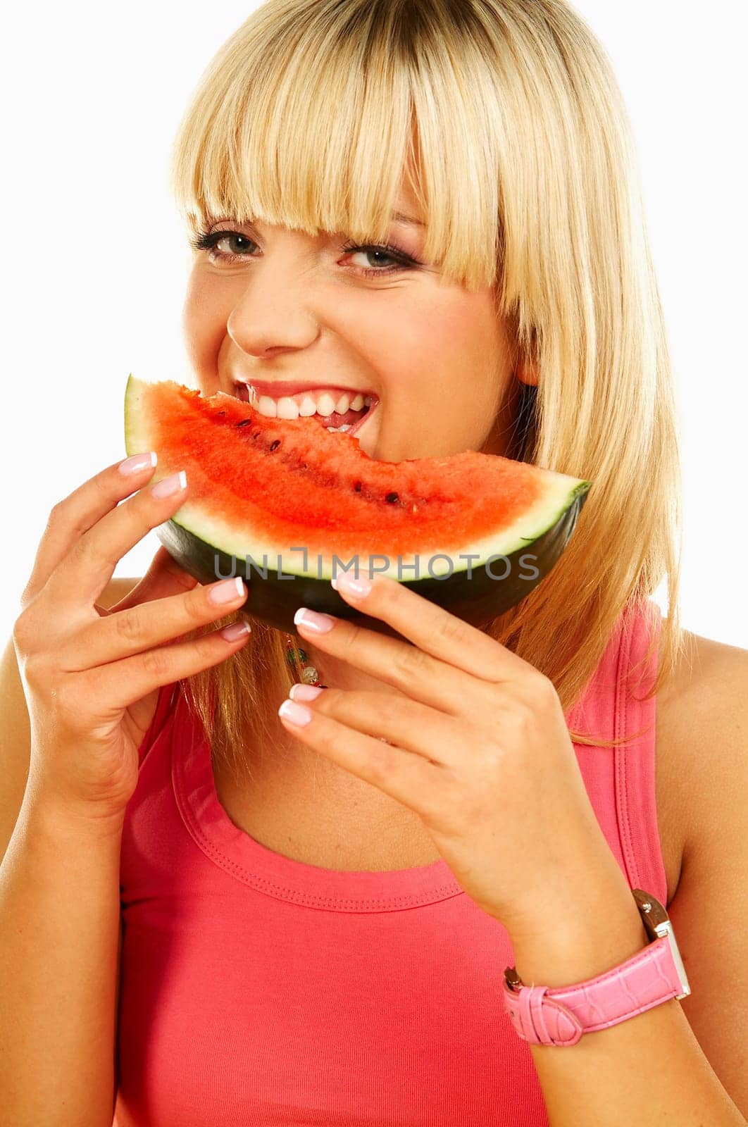 Happy beautiful women holding watermelon