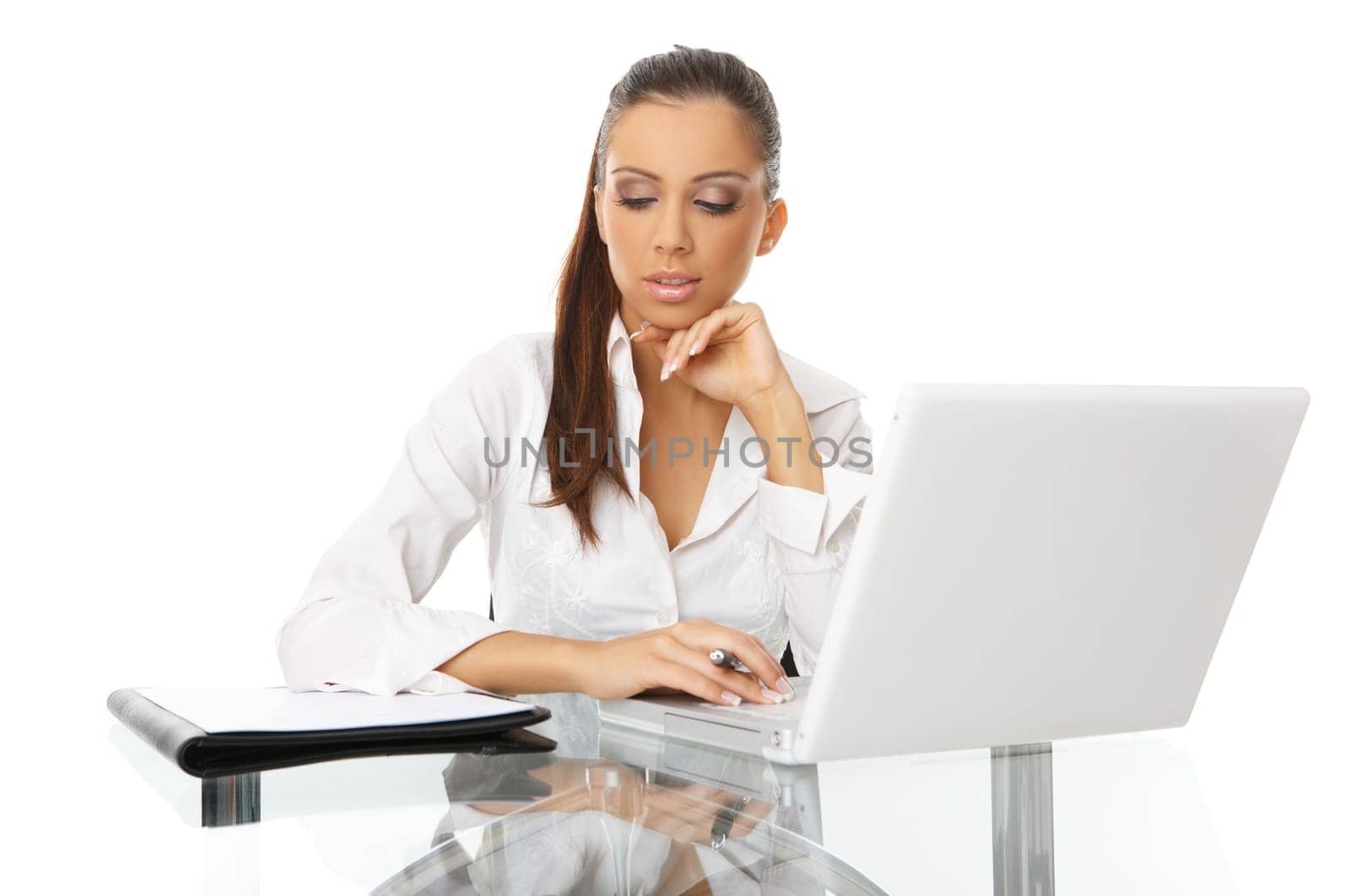 Portrait of beautiful business woman with laptop